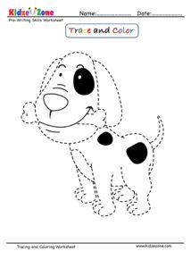 Dog Cartoon Trace and Color Worksheet - KidzeZone