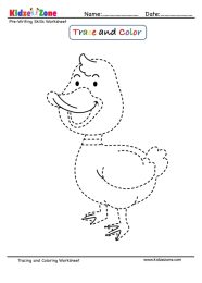 Duck Cartoon Trace And Color Worksheet KidzeZone