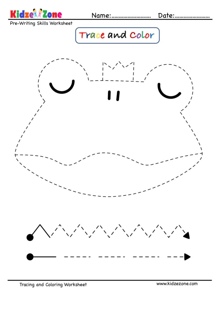 Kindergarten Letter F trace and color Frog worksheet
