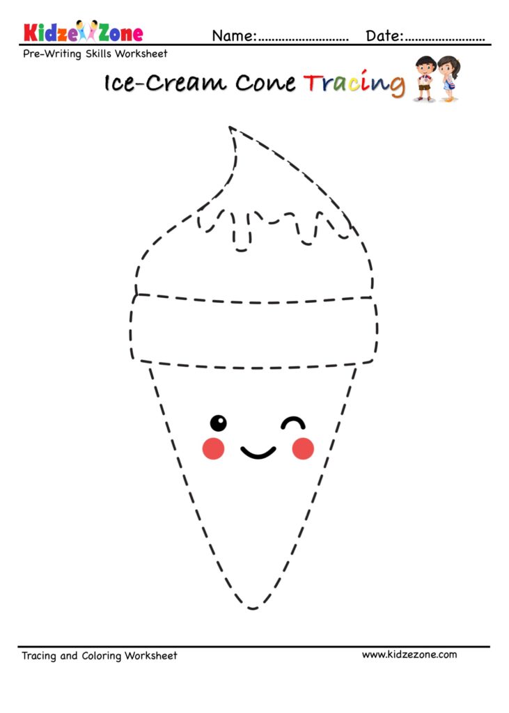 Letter I trace and color Ice Cream worksheet