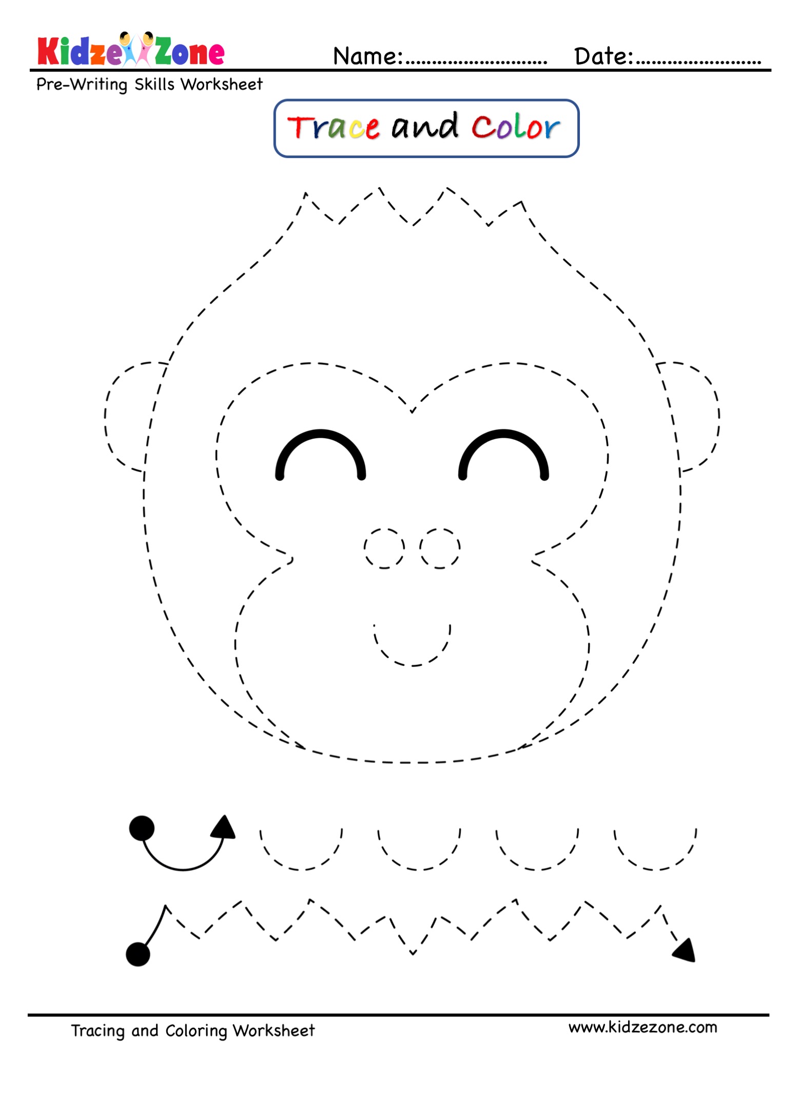 Monkey Cartoon Letter M Tracing and Coloring - KidzeZone