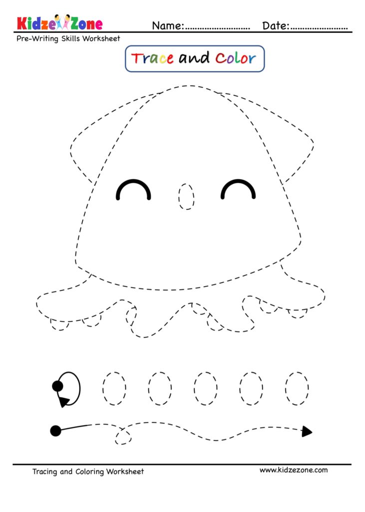Letter O trace and color Octopus worksheet