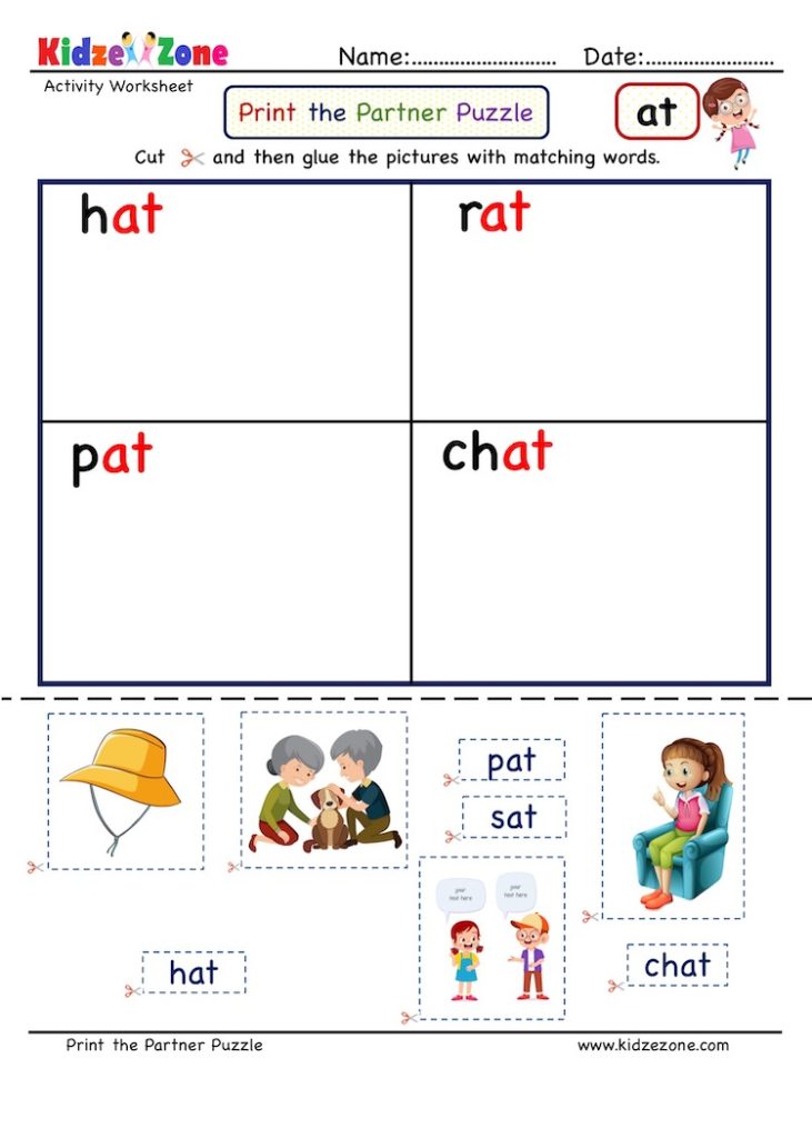 Cut and paste activity worksheet - at word family