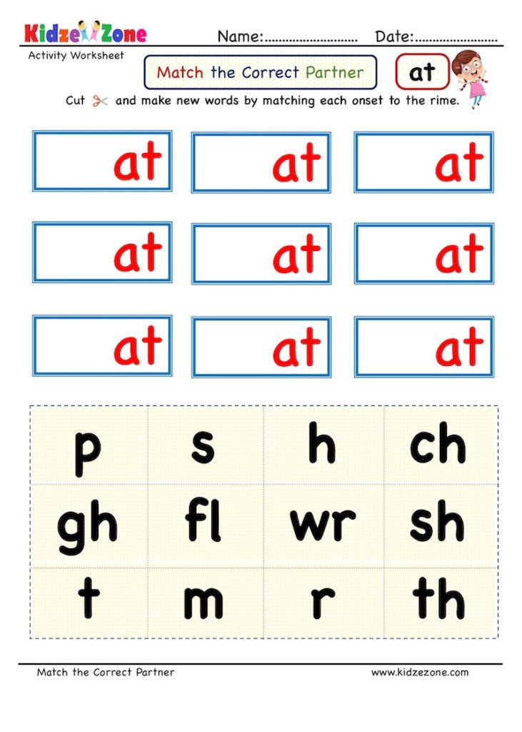 Kindergarten worksheets at word family Cut and Paste