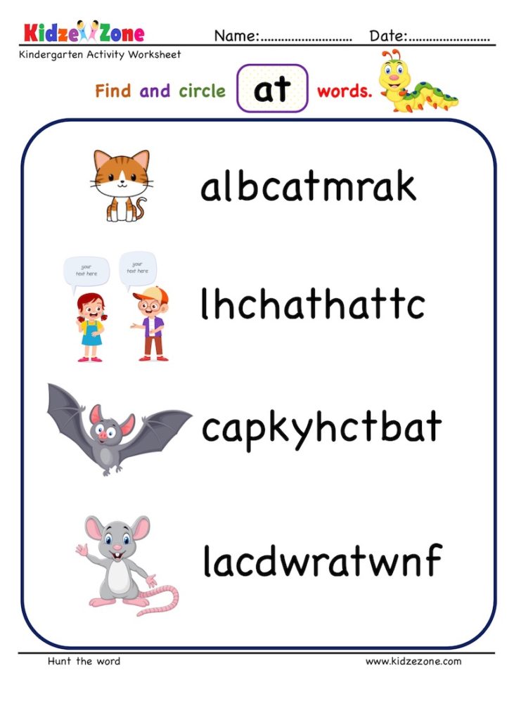 At word family find and circle worksheet - find and match _at words