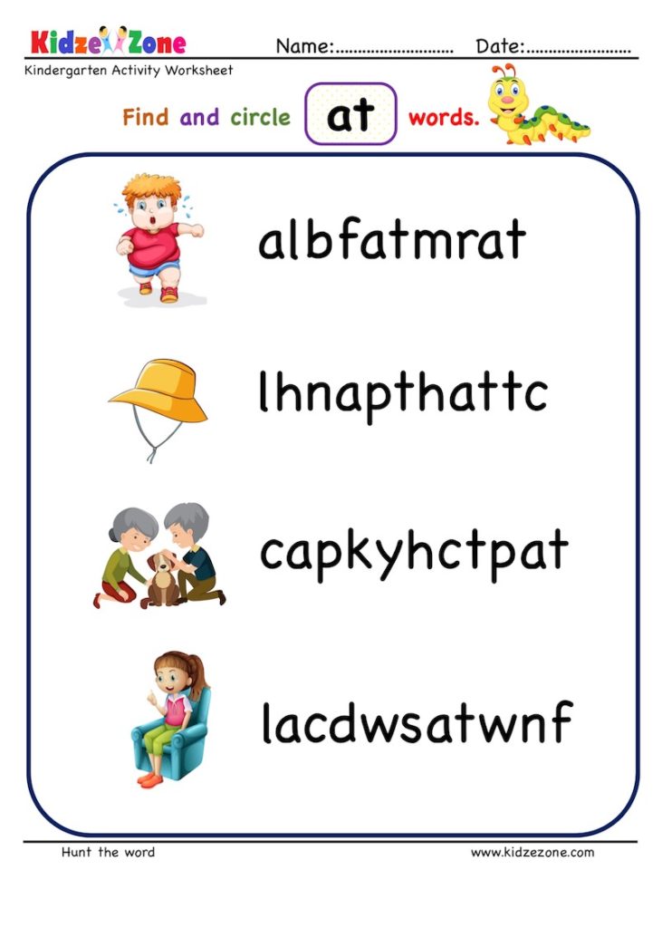At word family find and circle worksheet - find and match _at words