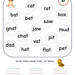 Kindergarten worksheet at word family - find and color at words