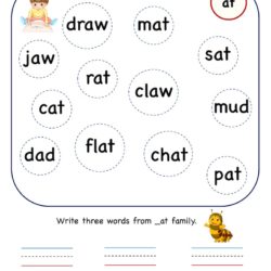 Kindergarten activity Worksheet - At word family find and color