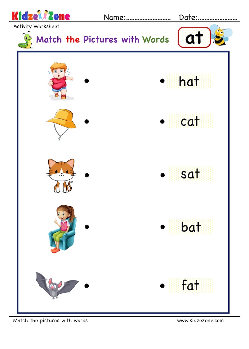 kindergarten activity worksheets at word family find and match