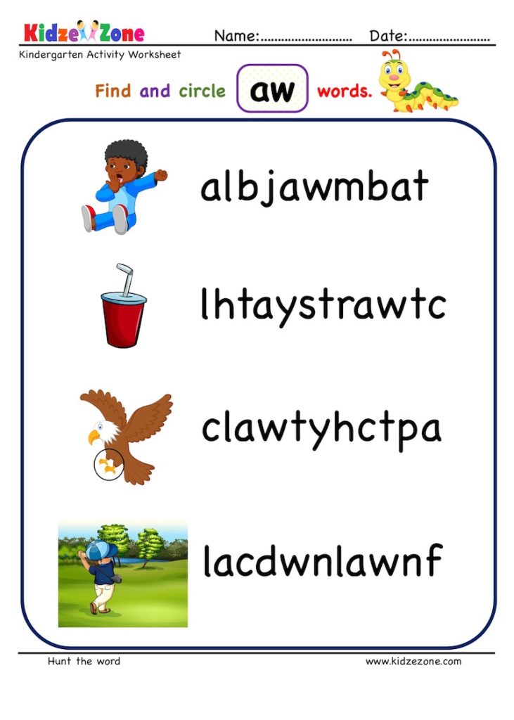 Aw word family find and match _aw words