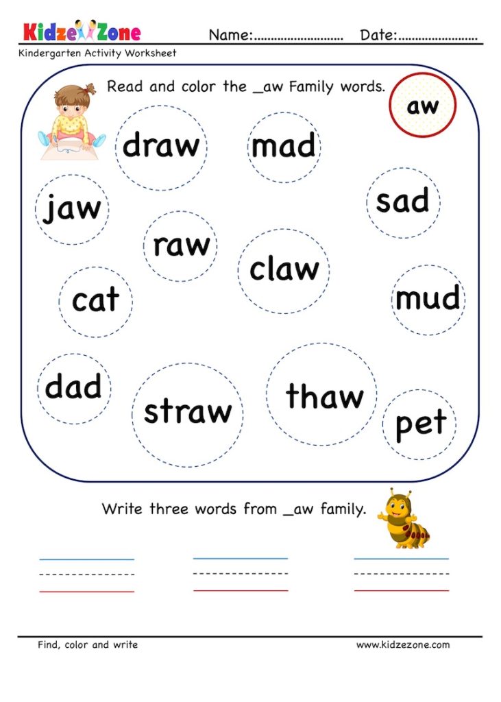 Aw word family find and color _aw words