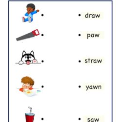 Aw word family find and match aw words worksheet
