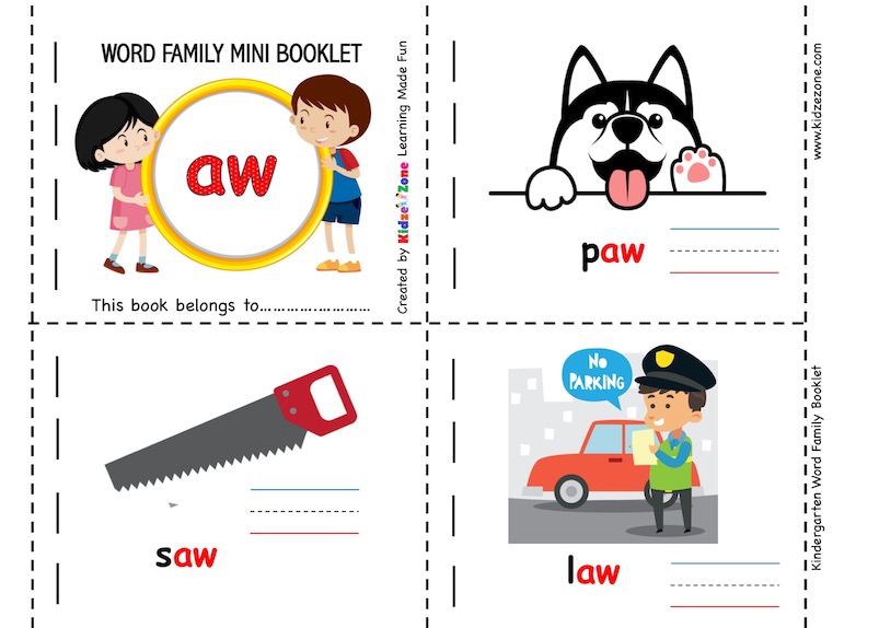 aw word family Picture booklet worksheet