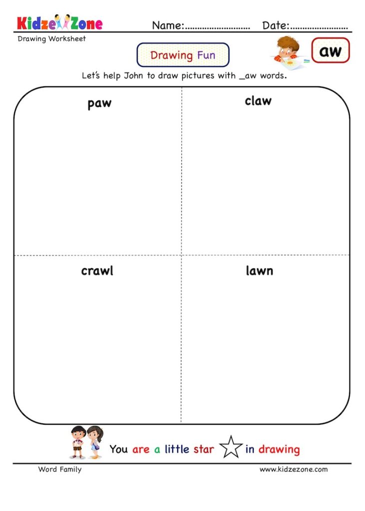 aw word family activity worksheet to draw picture