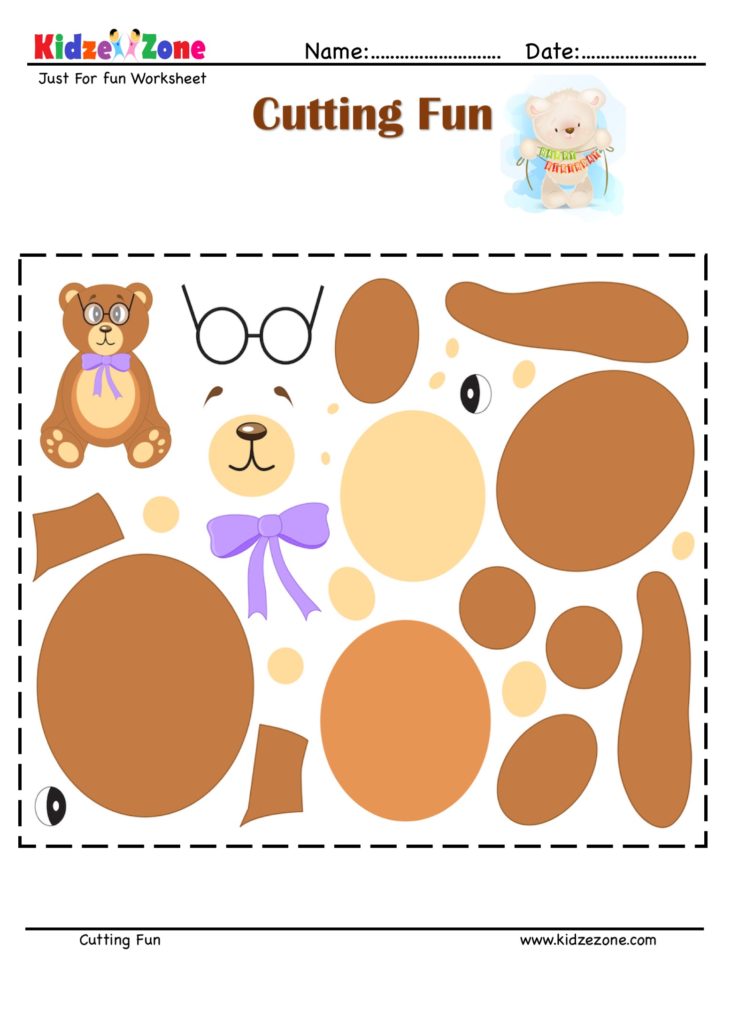 Cut and Paste Activity with a Bear wearing a bow and glasses