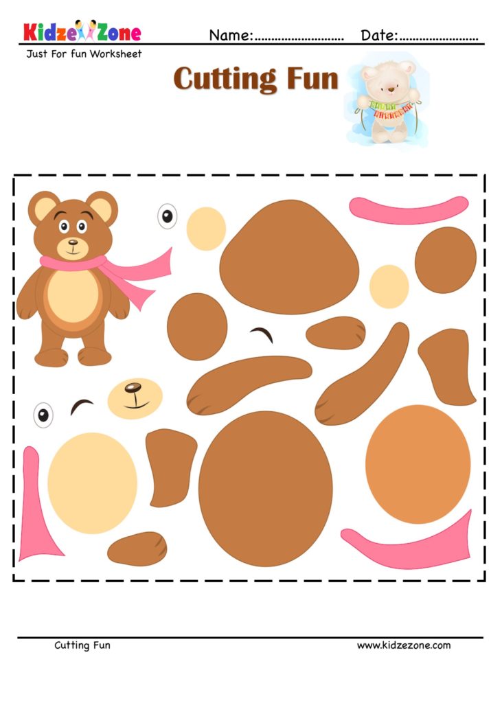 Cut and Paste Activity with a Bear wearing pink muffler