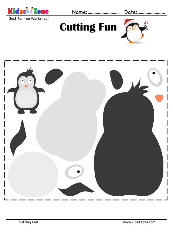 Cutting and Pasting Activity with Penguin - KidzeZone