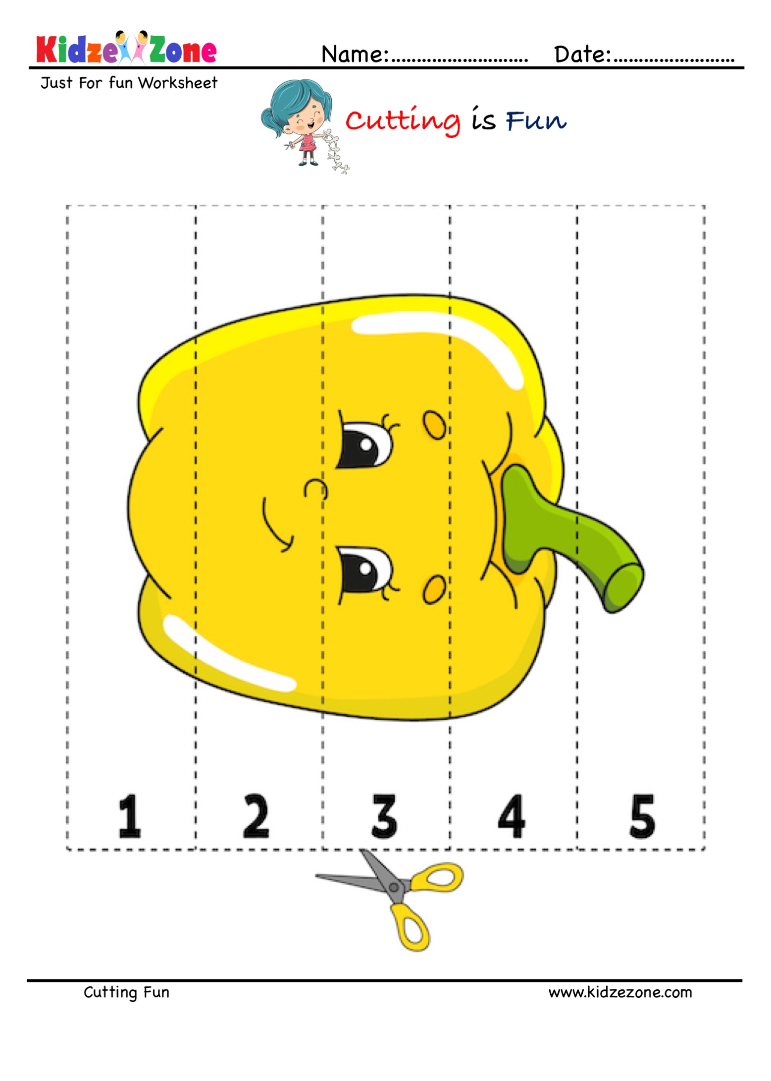 Cutting and Pasting Activity with Yellow Bell Pepper KidzeZone