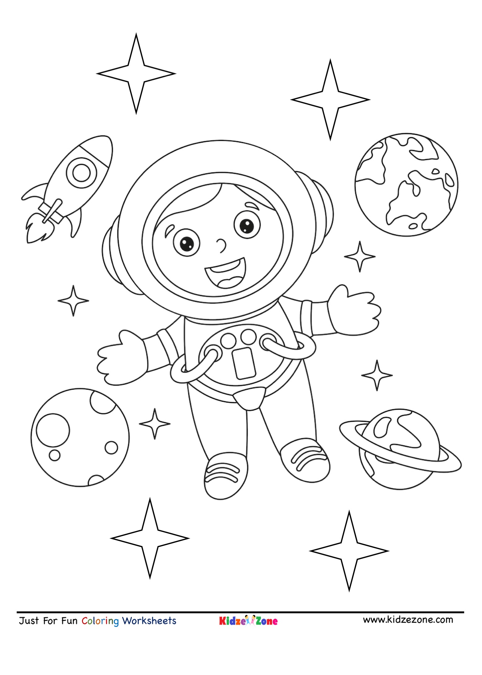 Astronaut in Space Coloring Page   KidzeZone
