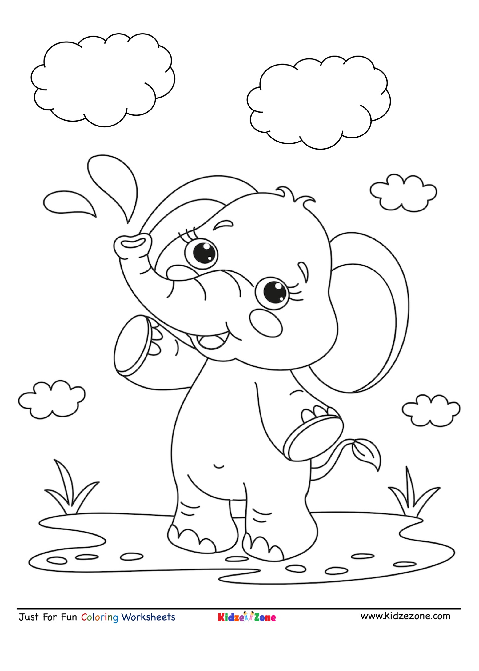 Baby Elephant having fun Coloring Page   KidzeZone