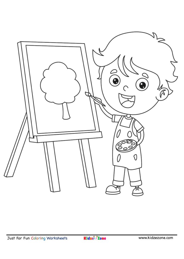 Just for Fun Coloring Sheet - Boy Painting on canvas
