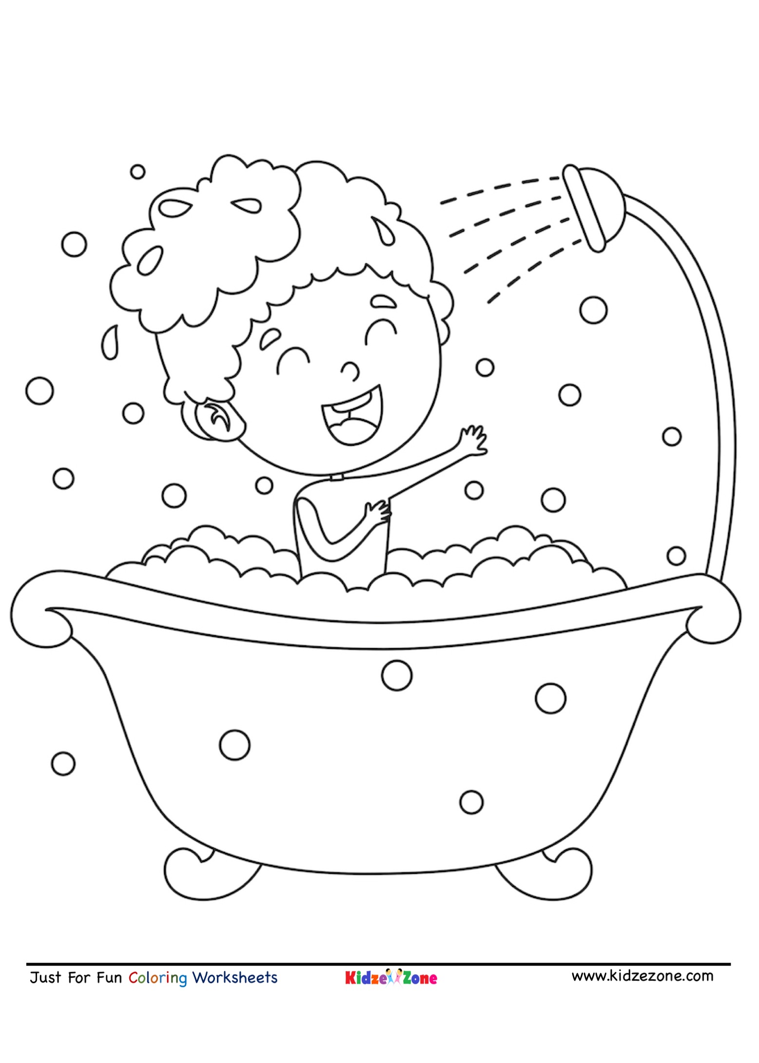 Bathing Kid having fun Coloring Page - KidzeZone