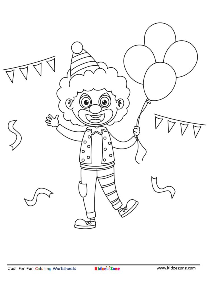 Just for Fun Coloring Sheet - Clown with Balloons