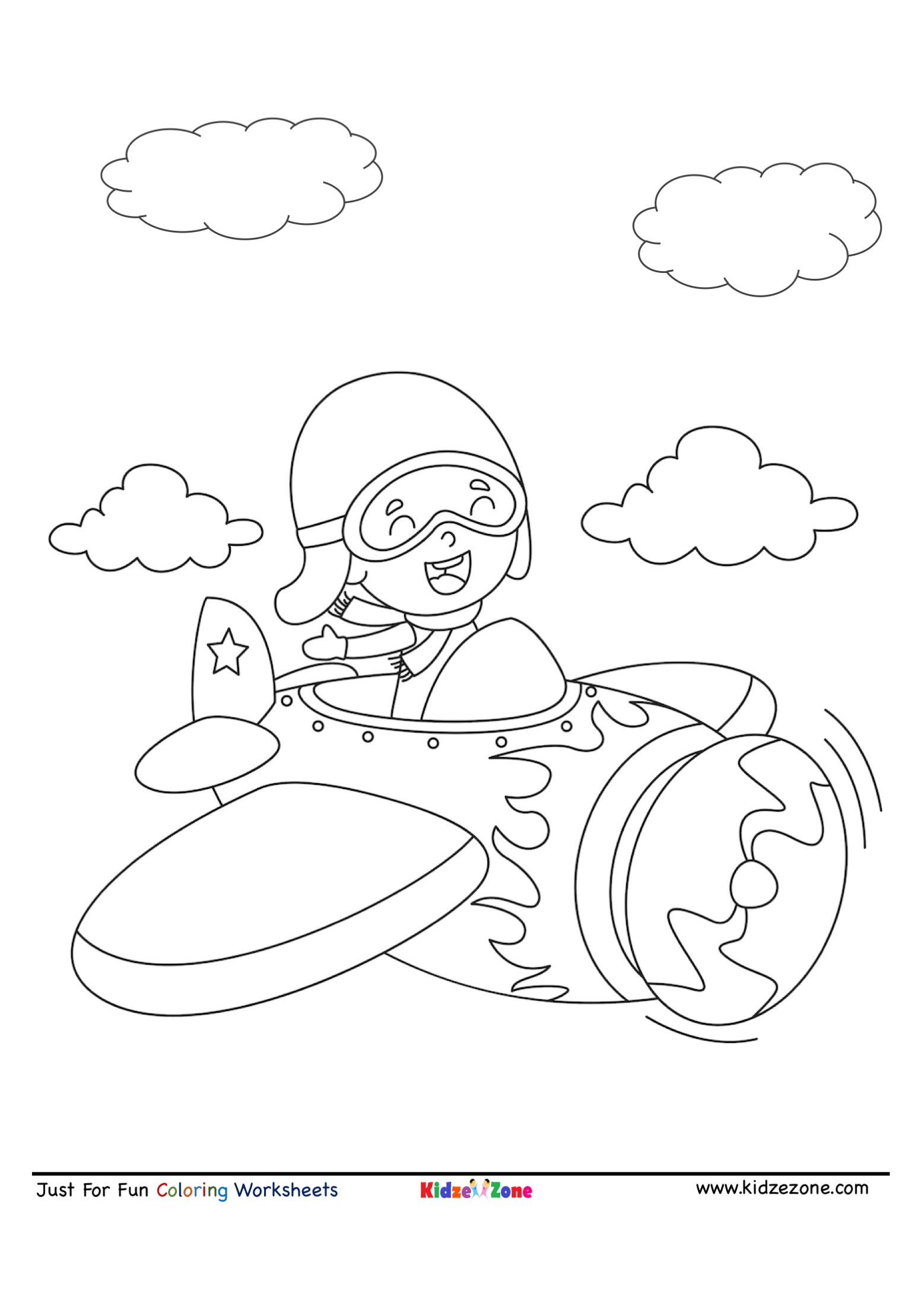 Kid Flying Airplane cartoon Coloring Page - KidzeZone