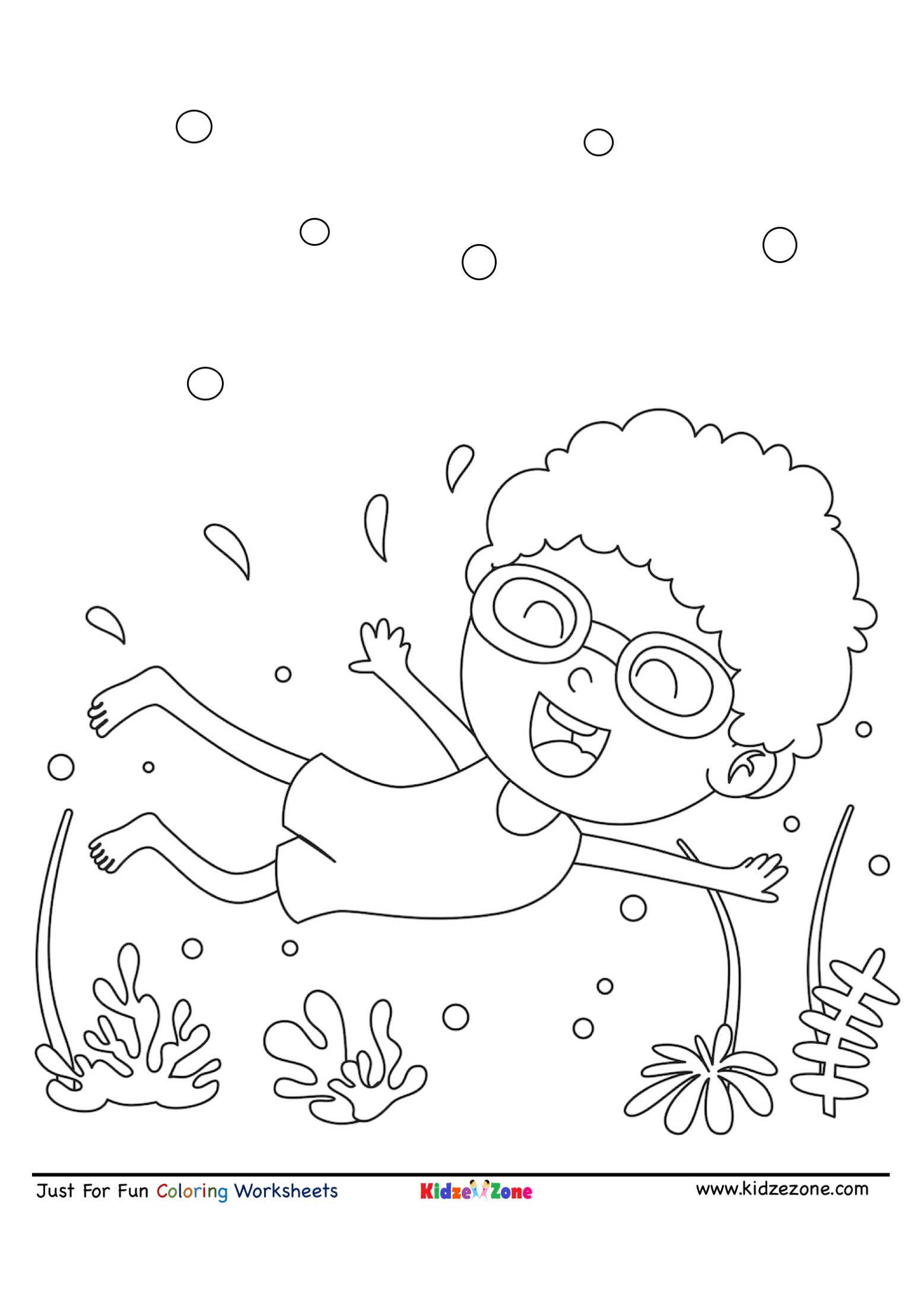 Kid Scuba Diving Cartoon Coloring Page Kidzezone