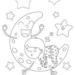 Just for Fun Coloring Sheet - Kid sleeping on Moon