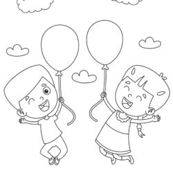 Just for Fun Coloring Sheet - Kids Playing Balloon