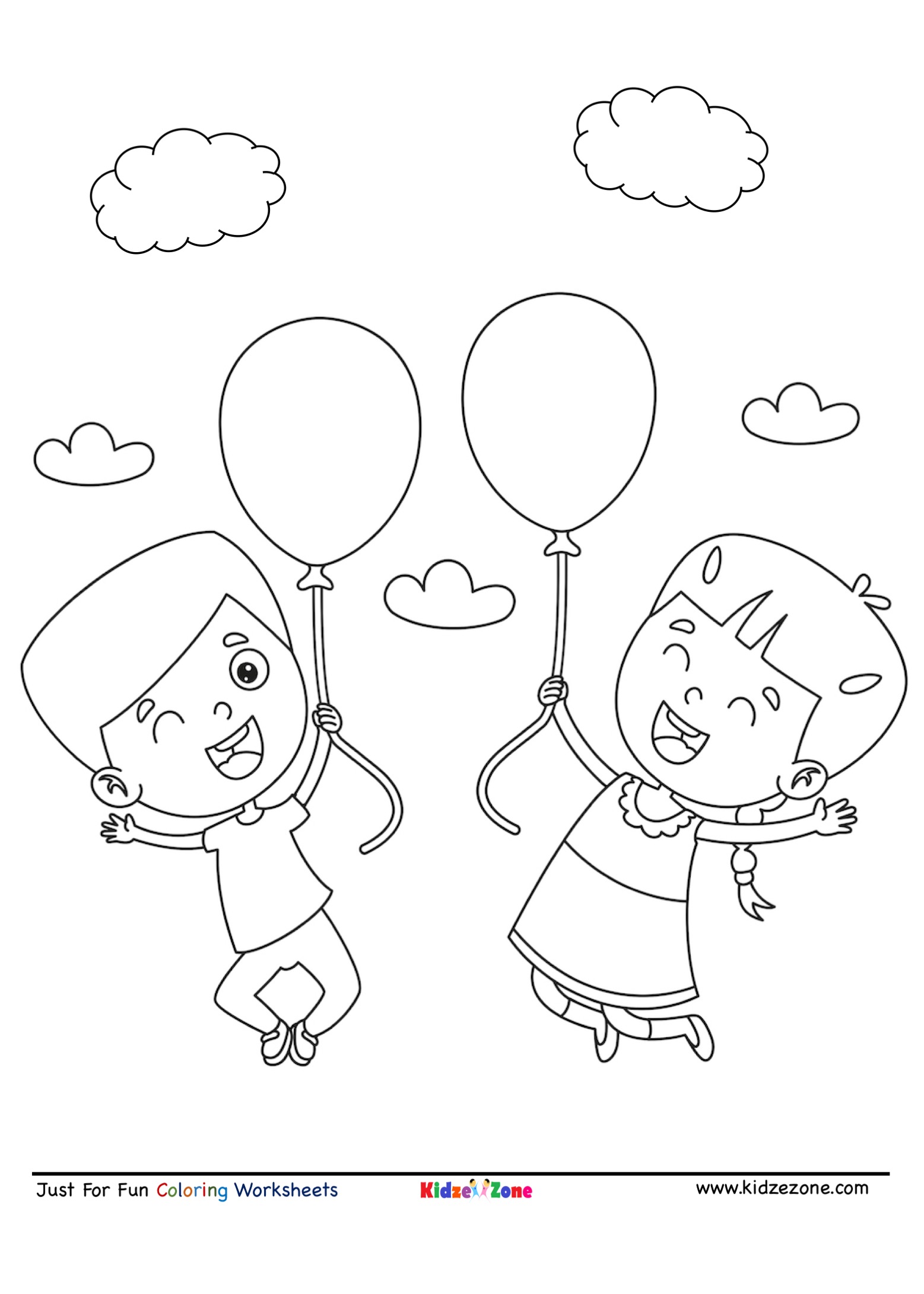 Kids Playing with Balloon Coloring Page - KidzeZone