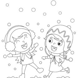 Just for Fun Coloring Sheet - Kids Playing in Snow