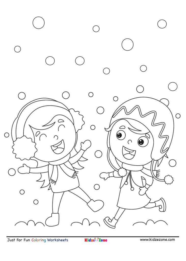 Just for Fun Coloring Sheet - Kids Playing in Snow