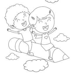 Just for Fun Coloring Sheet - Kids on Pencil Rocket
