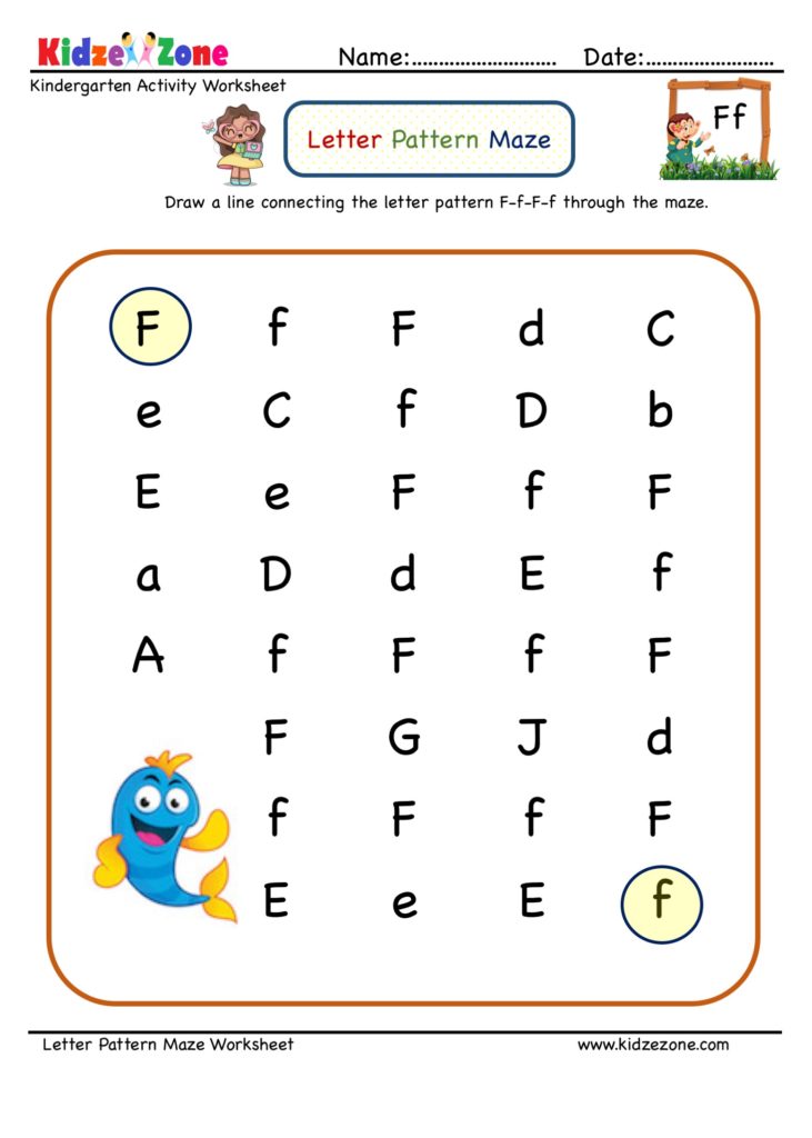 Kindergarten Letter F Maze Pattern Worksheet