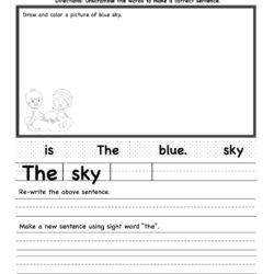The Sight word worksheet, unscramble words to make a sentence