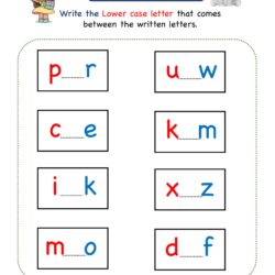 Kindergarten Missing Lower Case Letter worksheet - what comes in Between the letters