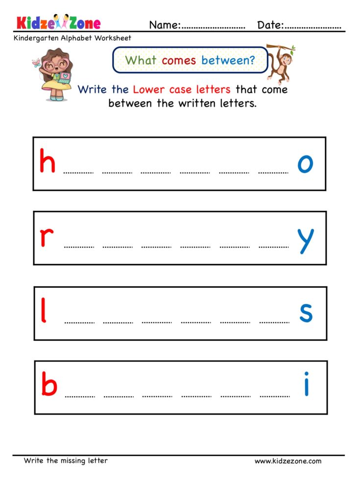Kindergarten Lower Case Missing Letter What comes in Between 9