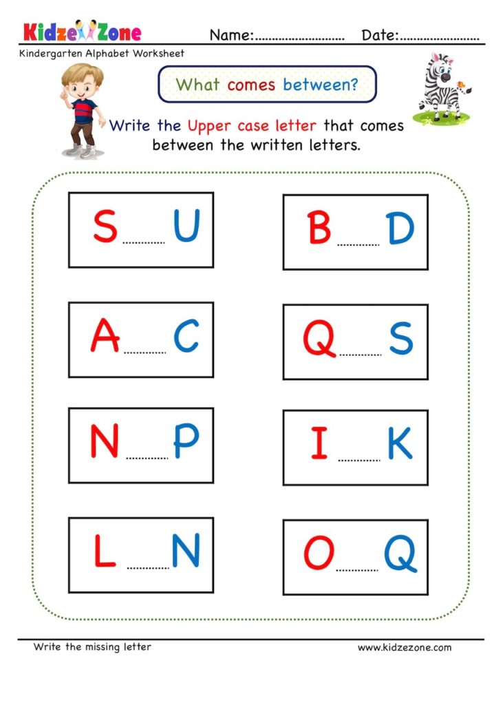 Kindergarten Missing Letter worksheet – what comes in Between
