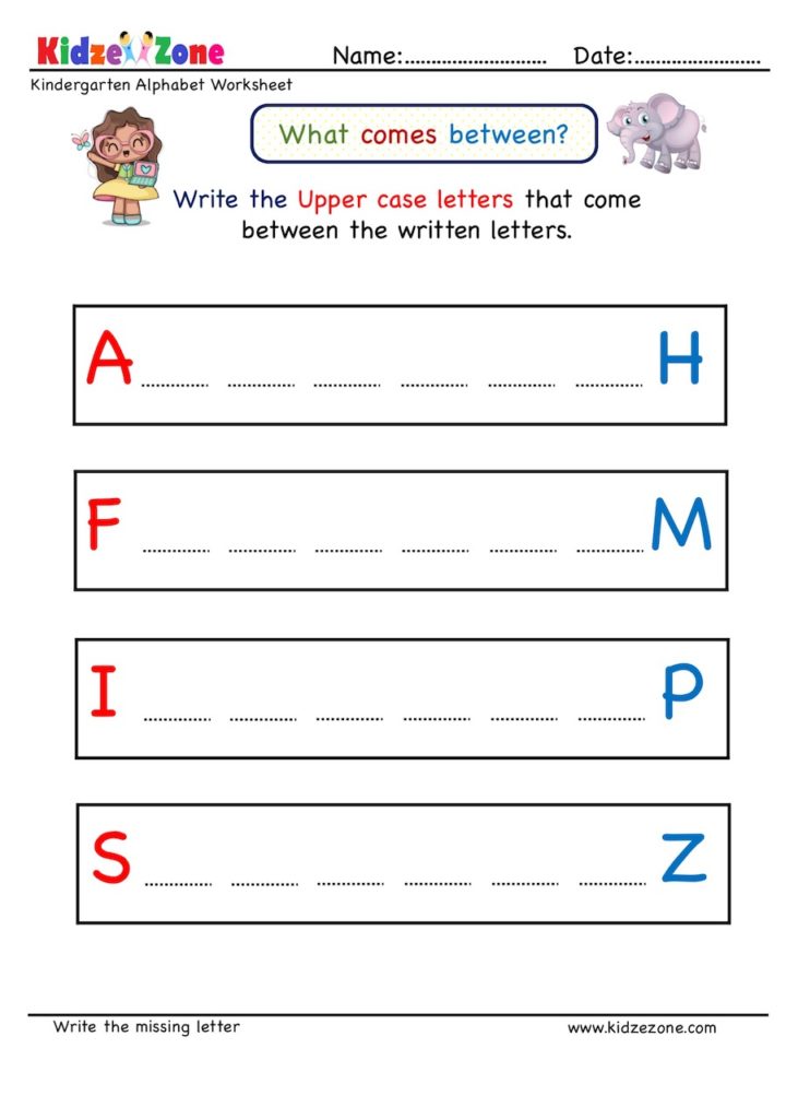 Kindergarten Fill missing letters in between