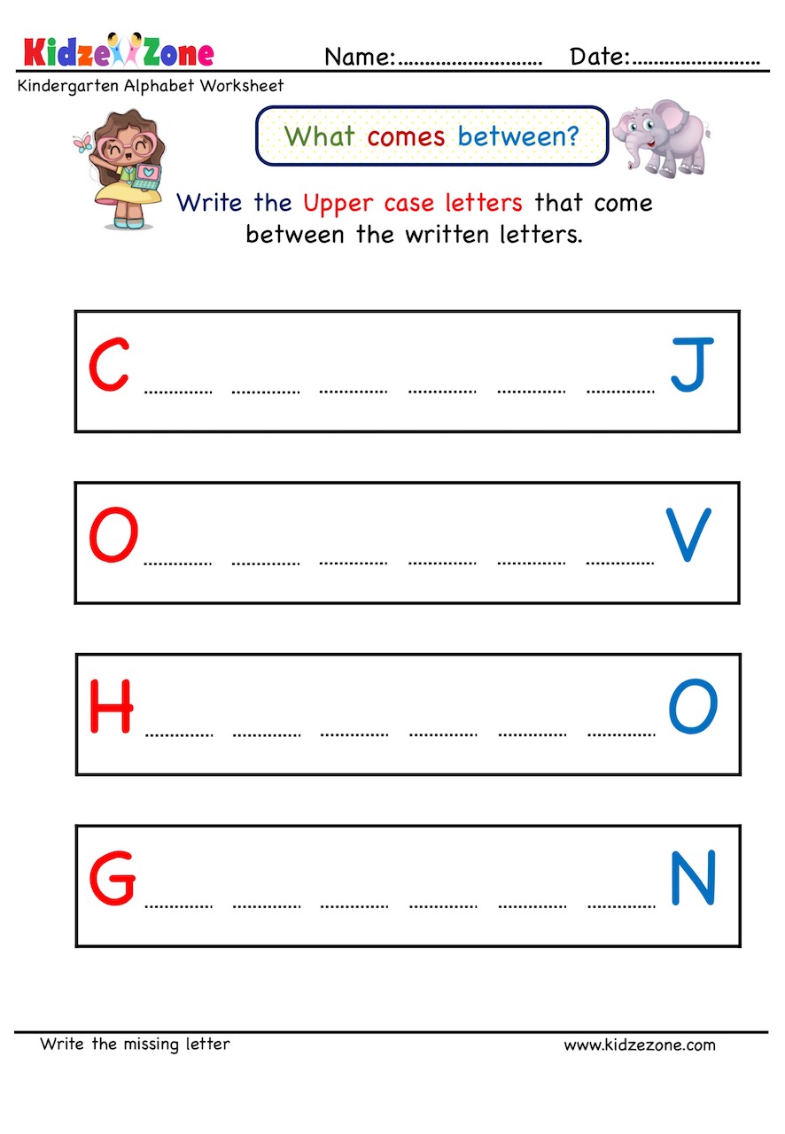 Kindergarten Missing Letter Worksheet - What Comes Before