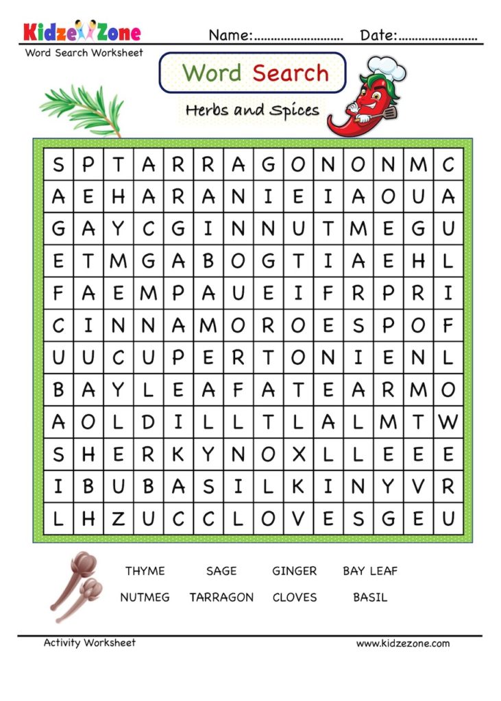 Solve Food Word search finding herbs and spices