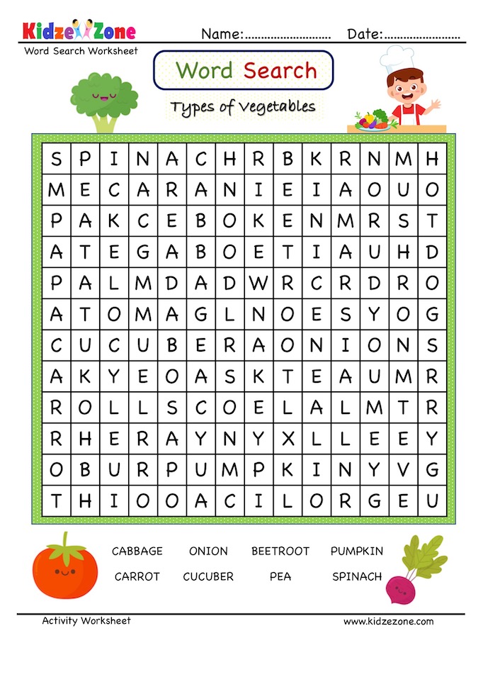 Solve Vegetable Word Search Puzzle
