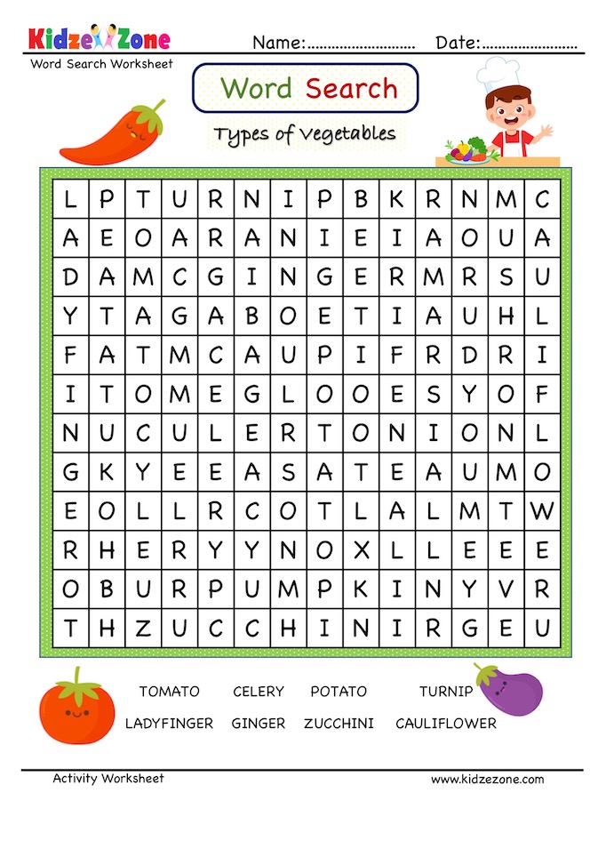 Solve Vegetable Food Word Search Puzzle