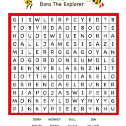 Cartoon Word Search Fun Worksheet - Dora The Explorer