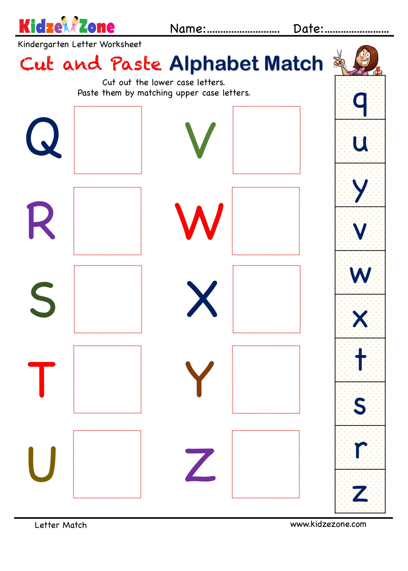 PreK A to Z Letter Matching Worksheet Match Uppercase to lowercase