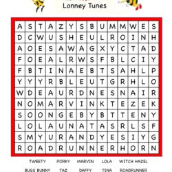 Cartoon Word Search Fun Worksheet - Lonney Tunes