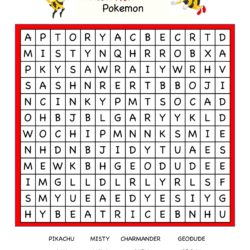 Cartoon Word Search Fun Worksheet - Pokemon