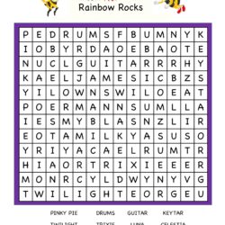 Cartoon Word Search Fun Worksheet - Rainbow Rocks